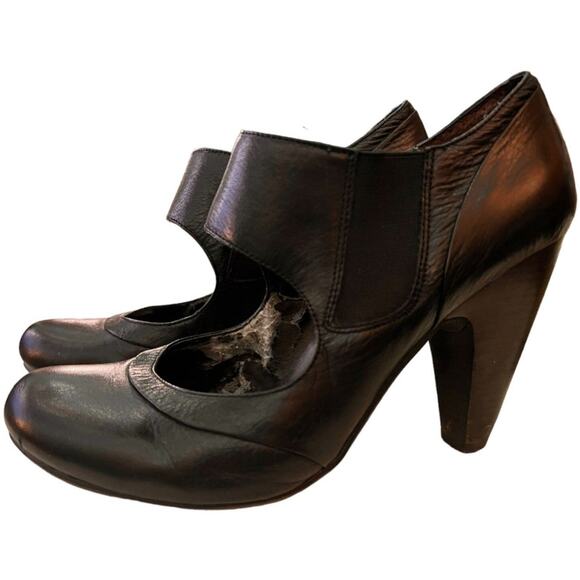 Anthropologie Biviel Spain Leather Round Toe Heels Shoes FLAWS SZ 8 Black Whimsy - Picture 4 of 11